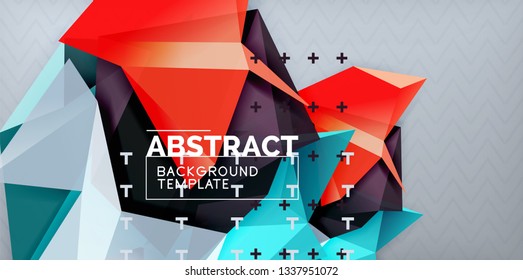 Color geometric abstract background, minimal abstraction design with mosaic style 3d shape, vector modern poster design