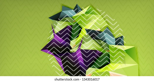 Color geometric abstract background, minimal abstraction design with mosaic style 3d shape, vector modern poster design