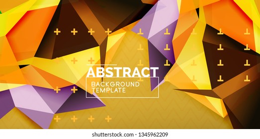 Color geometric abstract background, minimal abstraction design with mosaic style 3d shape, vector modern poster design