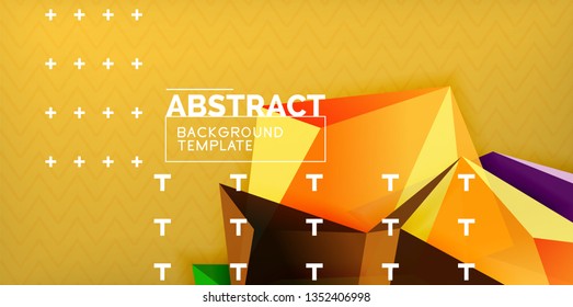 Color geometric abstract background, minimal abstraction design with mosaic style 3d shape, vector modern poster design