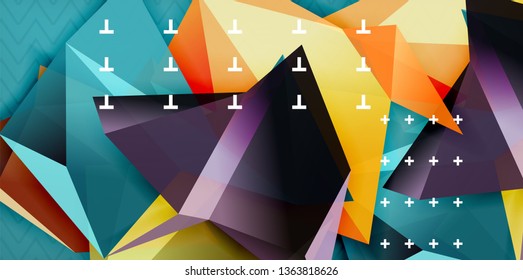 Color geometric abstract background, minimal abstraction design with mosaic style 3d shape, vector modern poster design