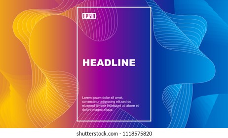 Color geometric abstract vector background composed of fluid shape and wave line
