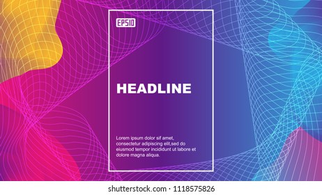 Color geometric abstract vector background composed of fluid shape and wave line