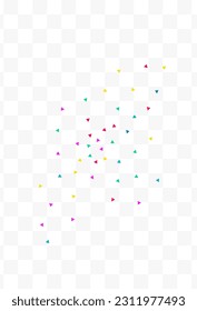 Color Geometric Carnaval Vector Transparent Background. Flying Confetti Background. Christmas Triangle Pattern. Falling Elements Celebrate Wallpaper.