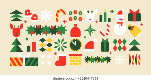 Color geometric Christmas New Year pattern background. Winter Holidays shapes. Vector illustration