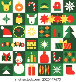 Color geometric Christmas New Year pattern background. Winter Holidays shapes. Vector illustration
