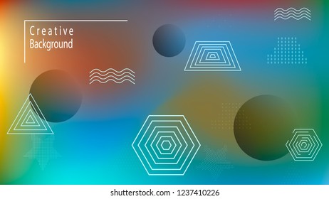 Color geometric gradient, futuristic background. Detail of modern wallpaper design, packaging. Creative colored lines, abstract shapes, dots. Background in minimalist style.