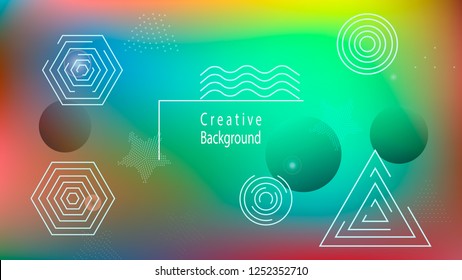 Color geometric gradient, futuristic background. Element of modern design wallpaper, background, packaging. Bright color lines, abstract shapes, dots.  Background in minimalist style.