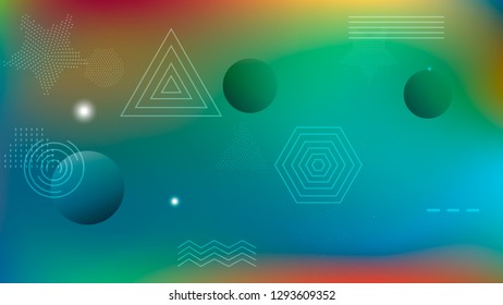 Color geometric gradient, futuristic background. Detail of modern wallpaper design, packaging. Bright color lines, abstract shapes, dots.  Background in minimalist style.