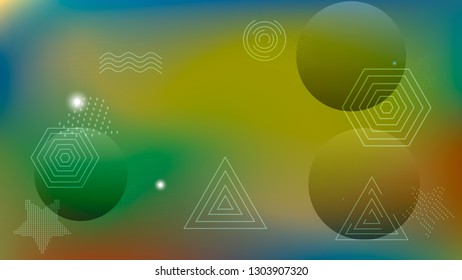 Color geometric gradient, futuristic background. Element of modern design wallpaper, background, packaging. Light colored lines, abstract shapes, dots. Background in minimalist style.