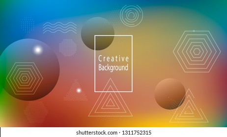 Color geometric gradient, futuristic background. Element of modern design wallpaper, background, packaging. Light colored lines, abstract shapes, dots. Background in minimalist style.