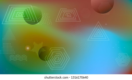 Color geometric gradient, futuristic background. Element of modern design wallpaper, background, packaging. Bright color lines, abstract shapes, dots.  Background in minimalist style.