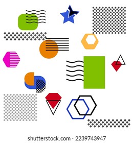 color geometric logo icon and zigzag line and color halftone pattern background texture design print