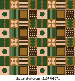 color geometric pattern consisting of circles, stripes, squares, flowers and other figures