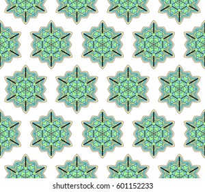 color geometric pattern in floral lace style. Ethnic ornament. Vector illustration. For modern interior design, fashion textile print, wallpaper, decor panel