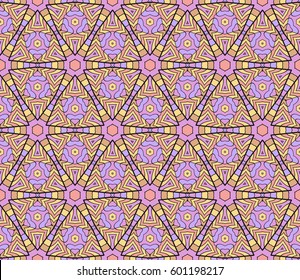 color geometric pattern in floral lace style. Ethnic ornament. Vector illustration. For modern interior design, fashion textile print, wallpaper, decor panel