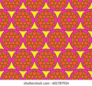 color geometric pattern in floral lace style. Ethnic ornament. Vector illustration. For modern interior design, fashion textile print, wallpaper, decor panel