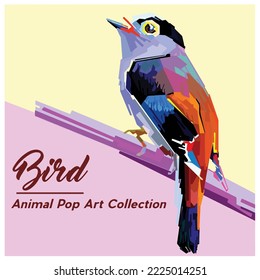 color geometric pop art illustration vector of a bird perching on a tree branch