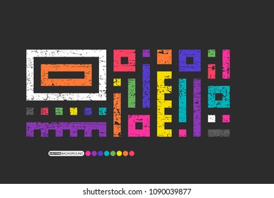 Color geometric shapes on black grunge background