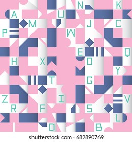 Color geometric shapes square and A-Z letter pattern background.  Cloth pattern concept