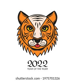 color geometric symbol of 2022 tiger face. Chinese New Year concept for the signs of the zodiac. vector illustration isolated on white background in asian style
