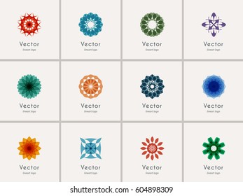 Color geometric symbols set. Vector ornamental emblems