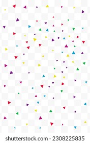 Color Geometric Top Vector Transparent Background. Carnival Elements Wallpaper. Festive Confetti Pattern. Happy Triangle Carnaval Banner.
