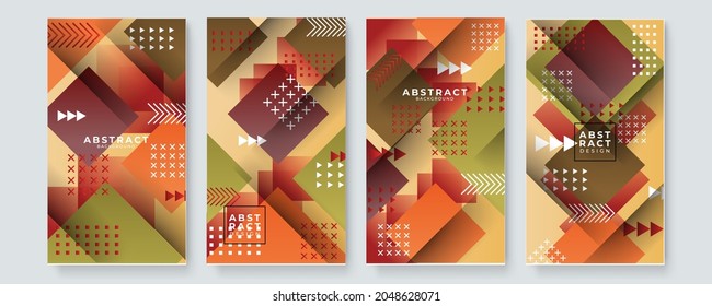 Color geometry composition banner background with beige, light brown and dark brown tones. Set of four abstract creative templates