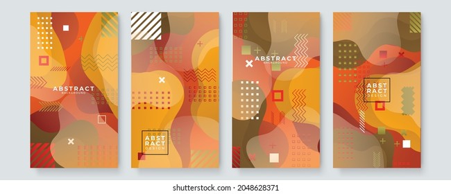 Color geometry composition banner background with beige, light brown and dark brown tones. Set of four abstract creative templates