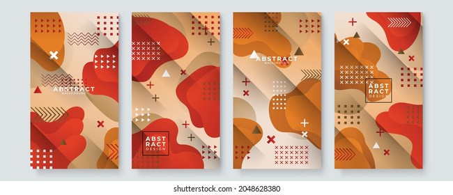 Color geometry composition banner background with beige, light brown and dark brown tones. Set of four abstract creative templates