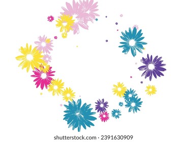 Vector blanco de fondo de color Gerbera. Plantilla de verano de Petal. Flor Púrpura Presente. Cartel de elemento. Repetir la hoja multicolor.
