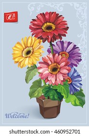 Color Gerbera in ceramic pot, eps8