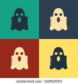 Color Ghost icon isolated on color background. Happy Halloween party. Vintage style drawing. Vector Illustration