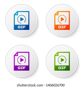 Color GIF file document icon. Download gif button icon isolated on white background. GIF file symbol. Set icons in circle buttons. Vector Illustration
