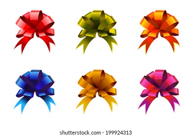 Color gift bow set. Vector illustration