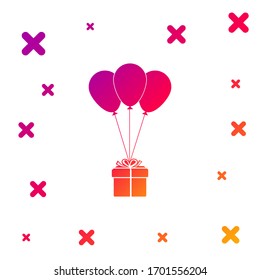 Color Gift box with balloons icon isolated on white background. Gradient random dynamic shapes. Vector Illustration