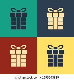 Color Gift box icon isolated on color background. Merry Christmas and Happy New Year. Vintage style drawing. Vector Illustration