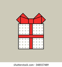 Color gift box icon on beige background, isolated.