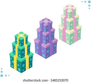 Color gift box isometric flat icon. Vector illustration