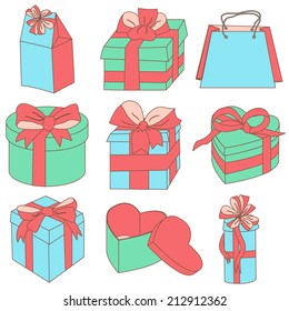 Color gift boxes icons collection