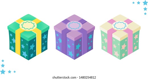 Color gift boxes isometric flat icon. Vector illustration