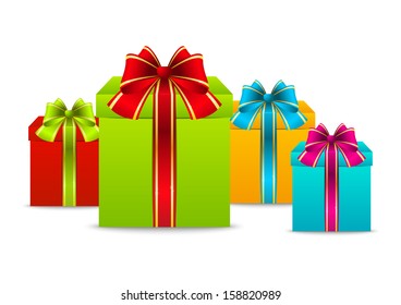 Color gift boxes on white