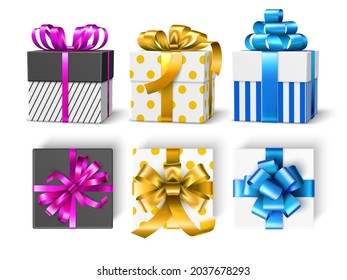 Color gift boxes. Realistic gifting wraps