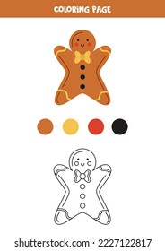 Color gingerbread cookie. Coloring page for kids. 