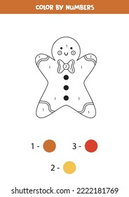 Color gingerbread man by numbers. Coloring page for kids. 