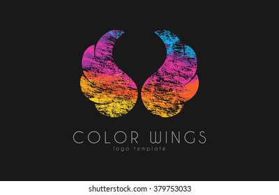 color ginws logo. wings in grunge style. creative logo