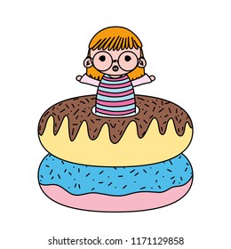 color girl child with glasses and sweet donnuts
