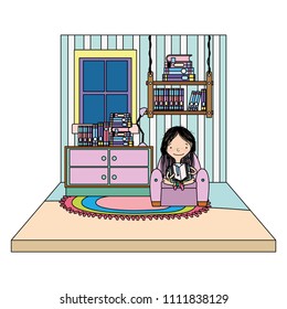 color girl sitting chair and reading in the room