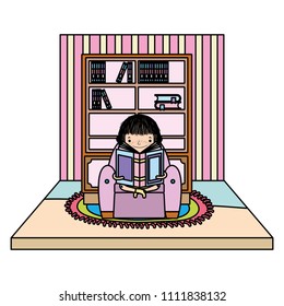 color girl sitting in the chair and reading book