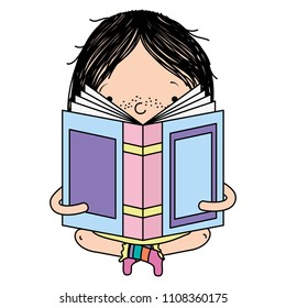 color girl sitting and reading education book